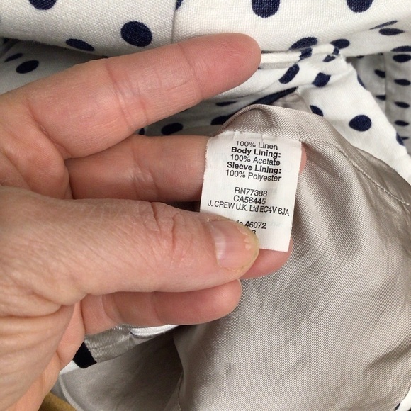 J Crew schoolboy blazer jacket women 00 blue white polka dot linen career classy - Picture 10 of 12